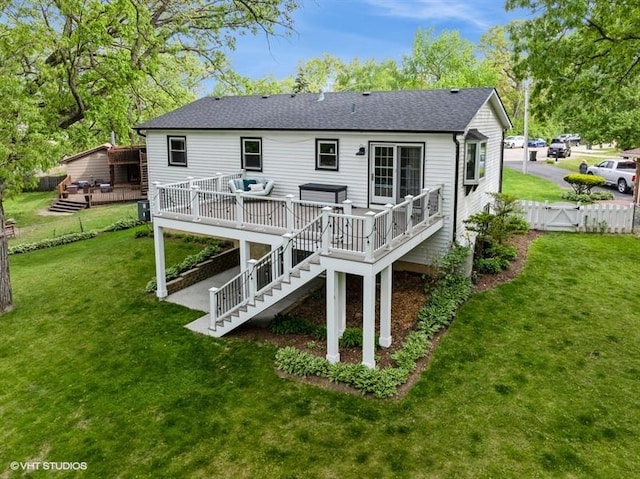 1811 Maplewood Ct, Lindenhurst, IL 60046 - rear view of house with a deck, a shingled roof, stairs, and a gate