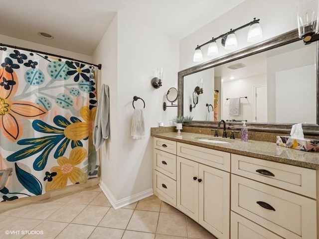 1811 Maplewood Ct, Lindenhurst, IL 60046 - bathroom with tile patterned flooring, baseboards, vanity, and a shower with curtain