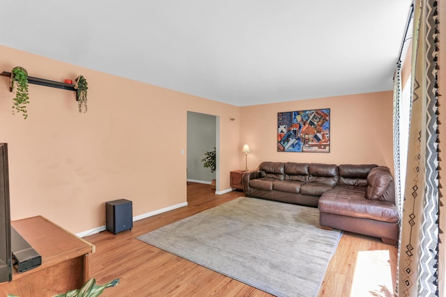 living room with wood finished floors and baseboards