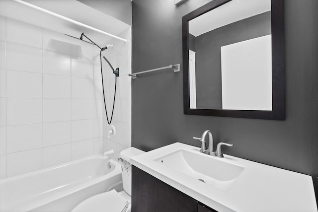 full bathroom featuring toilet, shower / tub combination, and vanity