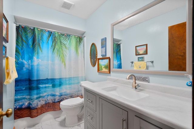 46 Feece Dr, Batavia, IL 60510 - bathroom with marble finish flooring, toilet, vanity, and shower / bath combination with curtain