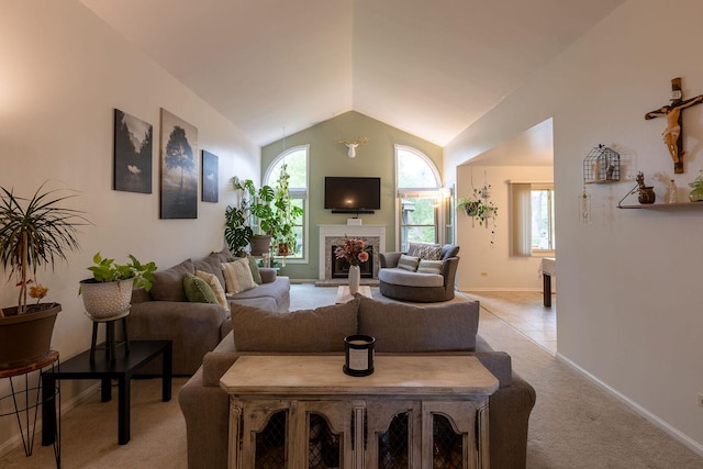 7038 Bentley Dr, Gurnee, IL 60031 - living area featuring lofted ceiling, light colored carpet, and baseboards