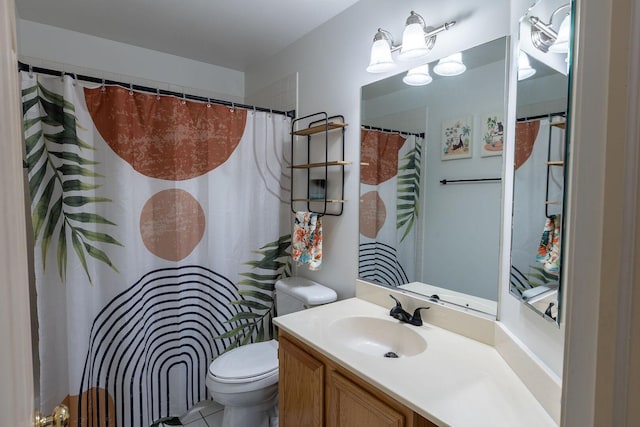 7038 Bentley Dr, Gurnee, IL 60031 - bathroom featuring toilet, vanity, tile patterned floors, and curtained shower