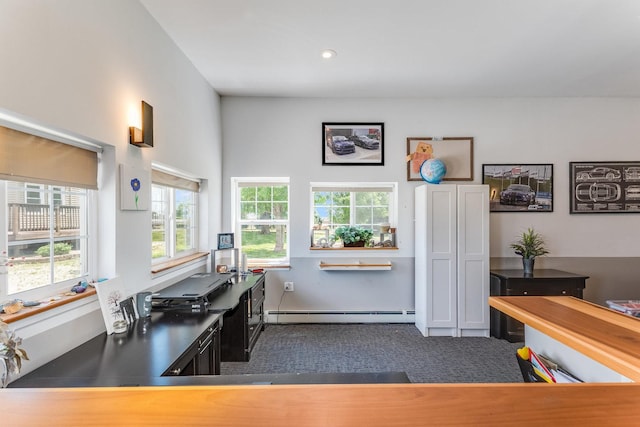 4731 E 10th Rd, Earlville, IL 60518 - office featuring baseboard heating, recessed lighting, and dark colored carpet