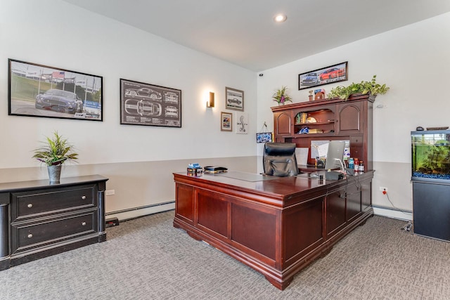 4731 E 10th Rd, Earlville, IL 60518 - office with carpet floors, a baseboard radiator, baseboard heating, recessed lighting, and baseboards
