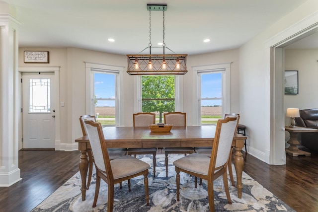 4731 E 10th Rd, Earlville, IL 60518 - dining space with plenty of natural light, dark wood finished floors, baseboards, and recessed lighting
