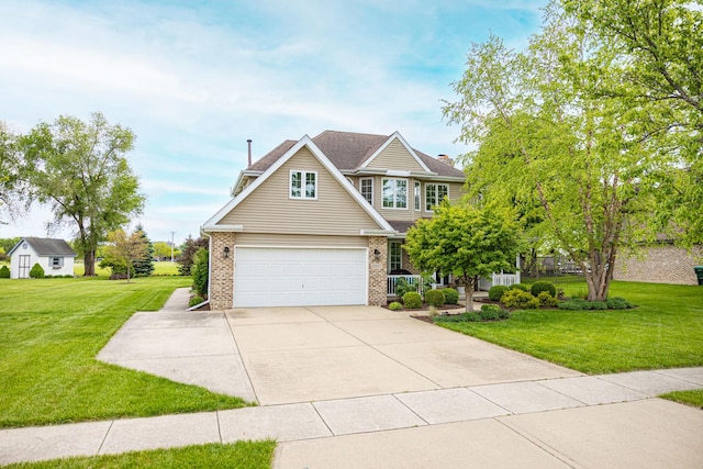 25037 W Liberty Dr, Channahon, IL 60410 - traditional-style home featuring brick siding, driveway, a front lawn, and an attached garage