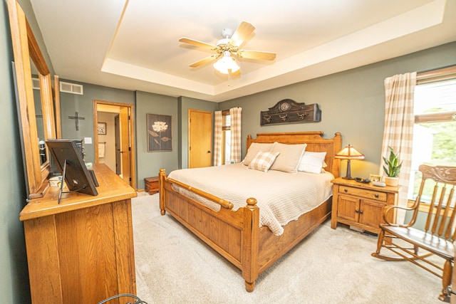25037 W Liberty Dr, Channahon, IL 60410 - bedroom with a raised ceiling, light carpet, and a ceiling fan