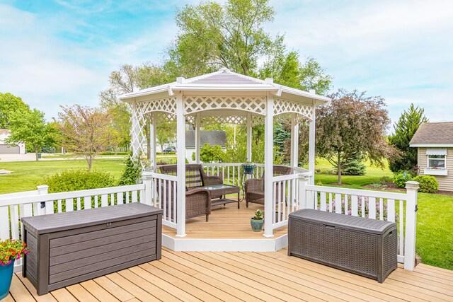 25037 W Liberty Dr, Channahon, IL 60410 - wooden terrace with a gazebo and a lawn