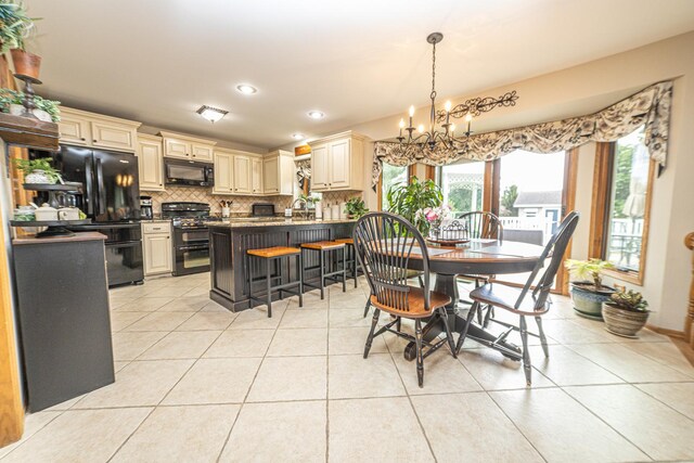 25037 W Liberty Dr, Channahon, IL 60410 - dining area with a chandelier, light tile patterned flooring, and recessed lighting
