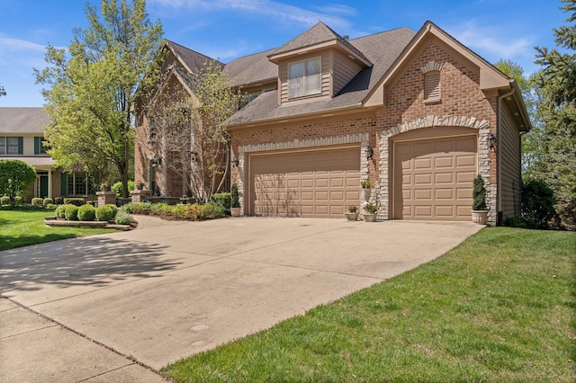 1021 Fire Fox Ct, Saint Charles, IL 60174 - view of front of property with brick siding, driveway, a front lawn, and roof with shingles