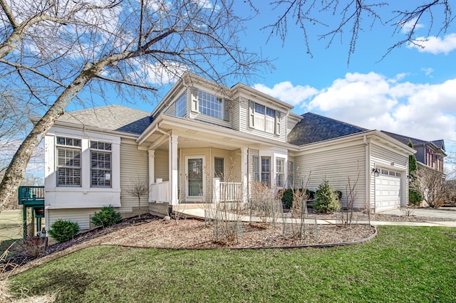 0N745 Bartelt Rd, Geneva, IL 60134 - traditional home featuring a porch, an attached garage, a front yard, and a shingled roof