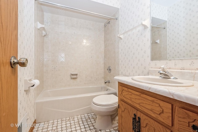 15309 S 73rd Ave Unit 15309, Orland Park, IL 60462 - bathroom with toilet, shower / bath combination, wallpapered walls, vanity, and tile patterned flooring
