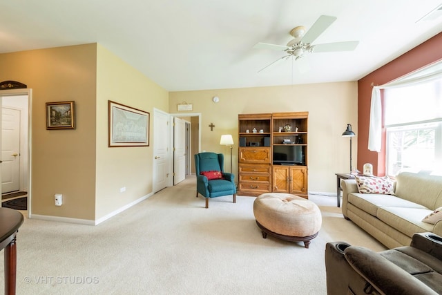 2507 Rolling Rdg, Elgin, IL 60124 - living room with light carpet, a ceiling fan, and baseboards
