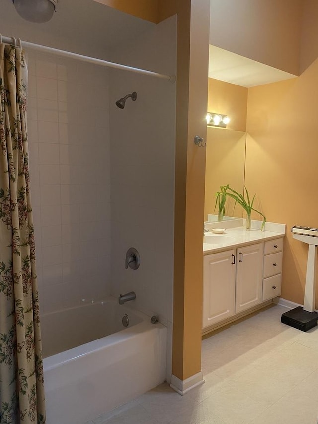 2018 Olmstead Dr Unit 2018, Woodstock, IL 60098 - bathroom with vanity, shower / bath combo, and tile patterned floors