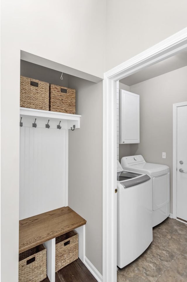 3174 Larrabee Dr, Geneva, IL 60134 - washroom featuring independent washer and dryer, cabinet space, and baseboards