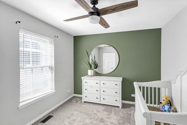 3174 Larrabee Dr, Geneva, IL 60134 - bedroom with light colored carpet, baseboards, and a ceiling fan