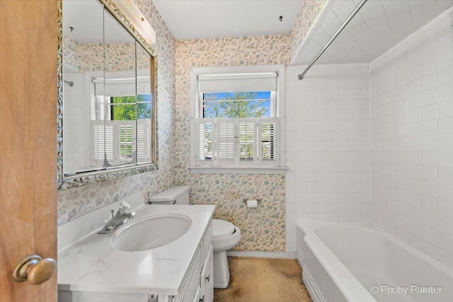 1029 S 5th St, Saint Charles, IL 60174 - bathroom featuring wallpapered walls, toilet, vanity, and baseboards