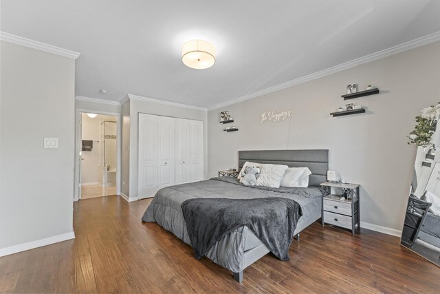 310 Lathrop Ave Unit 202-204, Forest Park, IL 60130 - bedroom featuring wood finished floors, a closet, baseboards, and crown molding