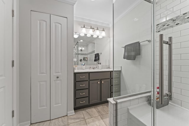 310 Lathrop Ave Unit 202-204, Forest Park, IL 60130 - full bathroom with crown molding, a shower stall, vanity, and a closet