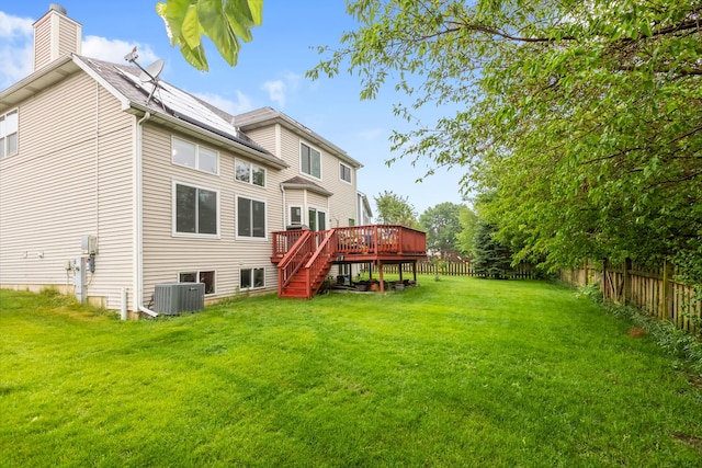 1984 Seaview Dr, Aurora, IL 60503 - rear view of property with a deck, central AC, a chimney, and stairs
