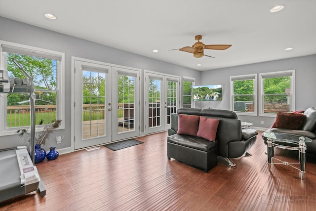 28271 W Stewart Ave, Spring Grove, IL 60081 - living room featuring french doors, plenty of natural light, ceiling fan, recessed lighting, and wood finished floors