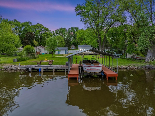 28271 W Stewart Ave, Spring Grove, IL 60081 - dock area with boat lift, a water view, and a yard