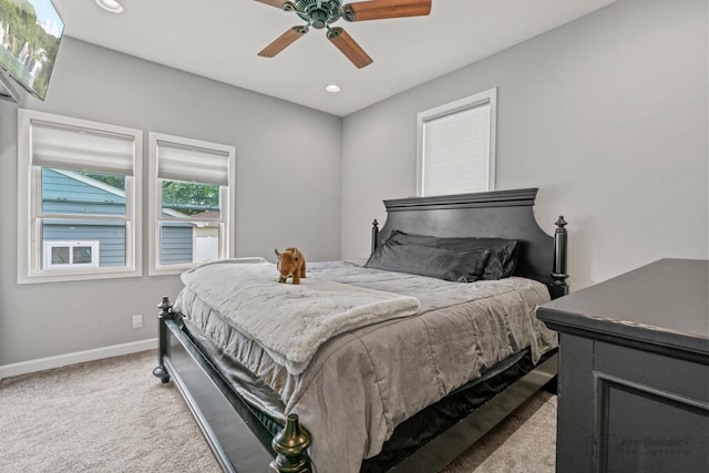 28271 W Stewart Ave, Spring Grove, IL 60081 - bedroom featuring baseboards, light colored carpet, recessed lighting, and a ceiling fan