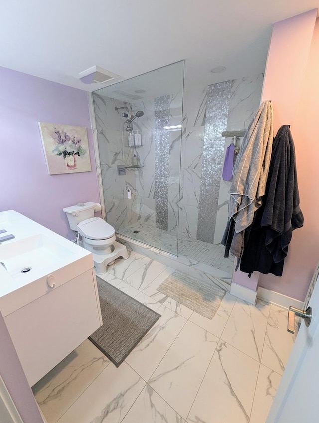 465 W Dominion Dr Unit 1304, Wood Dale, IL 60191 - full bathroom with marble look tile flooring, a marble finish shower, toilet, and vanity