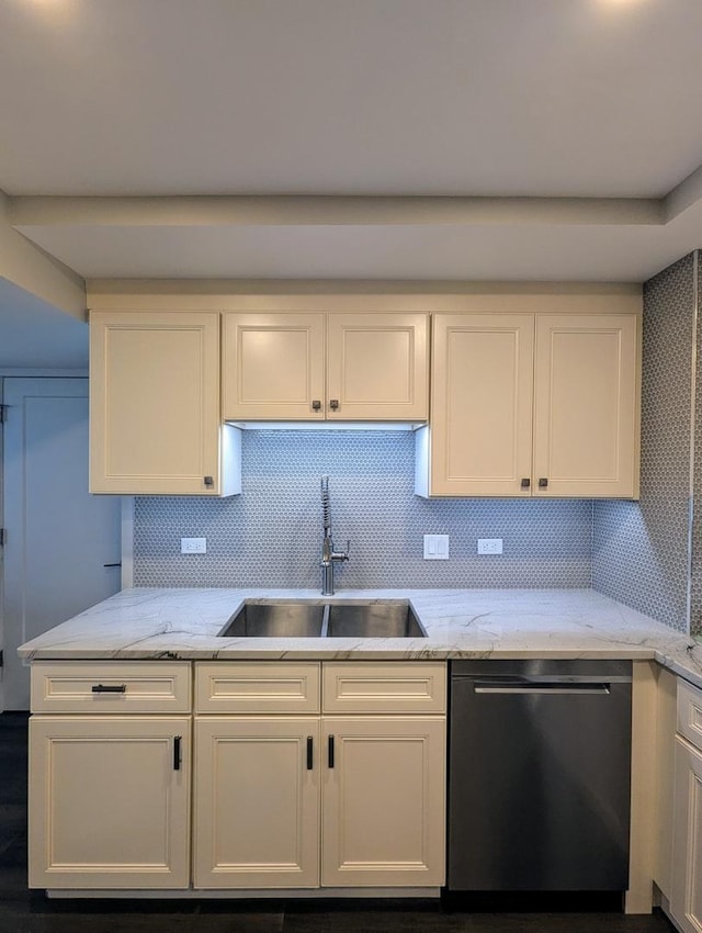 465 W Dominion Dr Unit 1304, Wood Dale, IL 60191 - kitchen featuring dishwashing machine, a sink, light stone countertops, and white cabinets