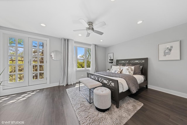 509 Burr Oak Pl, Hinsdale, IL 60521 - bedroom featuring baseboards, dark wood-type flooring, recessed lighting, and ceiling fan