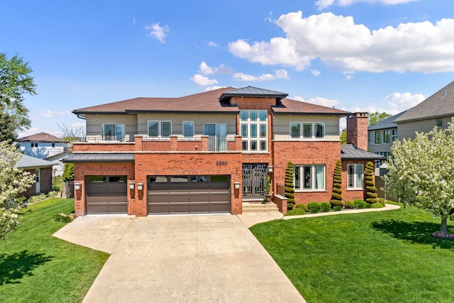 8260 W Argyle St, Norridge, IL 60706 - view of front facade with brick siding, a front yard, a garage, and concrete driveway