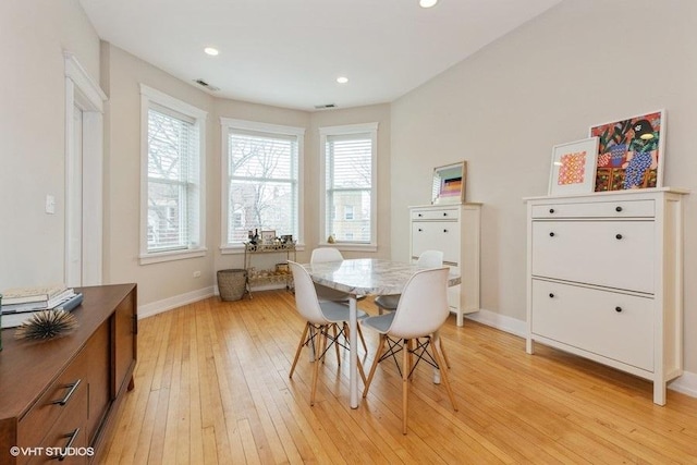 2151 W Cortez St, Chicago, IL 60622 - dining space featuring light wood-style floors, baseboards, and recessed lighting