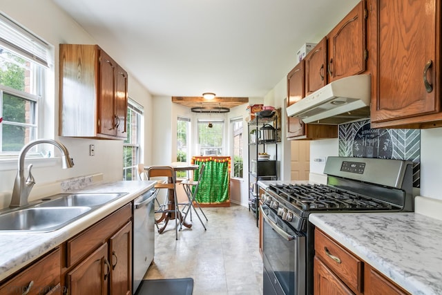 101 E Fabish Dr Unit 101, Buffalo Grove, IL 60089 - kitchen with stainless steel appliances, under cabinet range hood, a sink, and healthy amount of natural light