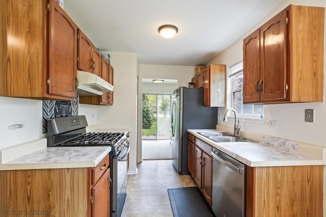 101 E Fabish Dr Unit 101, Buffalo Grove, IL 60089 - kitchen featuring stainless steel appliances, under cabinet range hood, a sink, and plenty of natural light