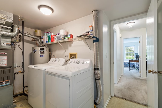 101 E Fabish Dr Unit 101, Buffalo Grove, IL 60089 - laundry room featuring water heater, separate washer and dryer, baseboards, light colored carpet, and heating unit