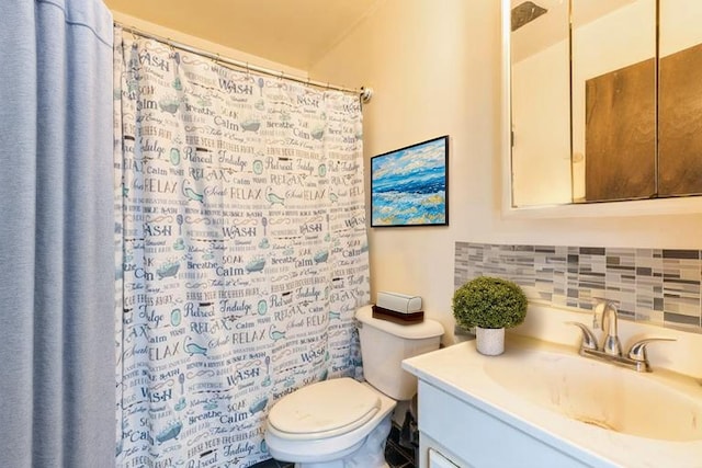 18111 Orleans Dr, Hazel Crest, IL 60429 - full bathroom featuring vanity, backsplash, and a shower with curtain