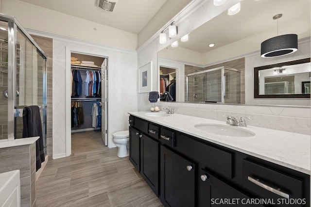 4404 Monroe Ct, Naperville, IL 60564 - full bathroom featuring a stall shower, double vanity, a walk in closet, and toilet