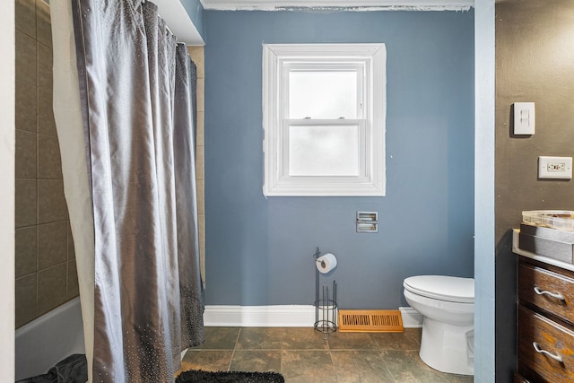 8909 S 85th Ct, Hickory Hills, IL 60457 - bathroom featuring toilet, baseboards, vanity, and shower / bathtub combination with curtain