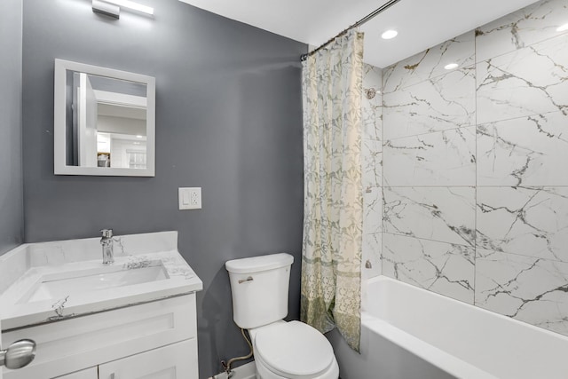 1315 S Kolin Ave, Chicago, IL 60623 - bathroom featuring toilet, vanity, shower / tub combo with curtain, and recessed lighting