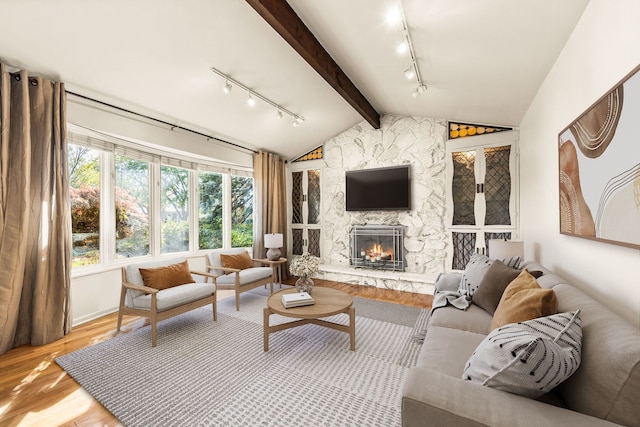 15322 Woodmar Dr, Orland Park, IL 60462 - living area with track lighting, light wood-type flooring, and a stone fireplace