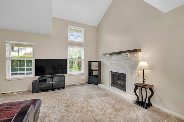 8530 Westberry Ln, Tinley Park, IL 60487 - unfurnished living room featuring high vaulted ceiling, carpet, healthy amount of natural light, and baseboards