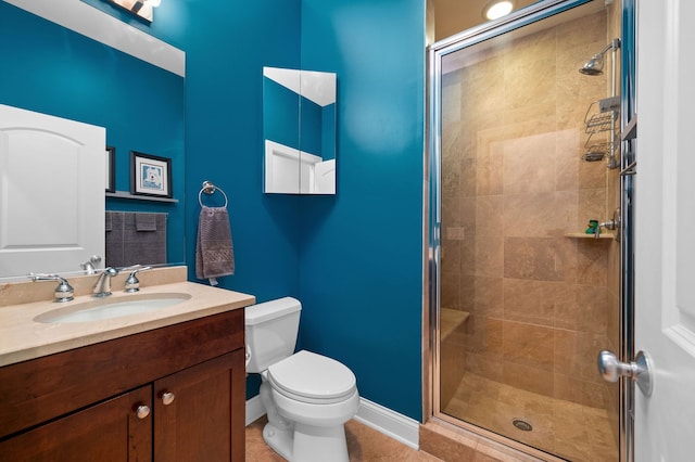 6036 N Damen Ave Unit 1S, Chicago, IL 60659 - full bathroom featuring a stall shower, toilet, vanity, and tile patterned floors