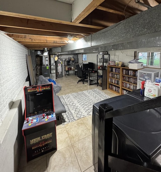 8 W Emerson St, Arlington Heights, IL 60005 - below grade area featuring heating unit, plenty of natural light, and tile patterned flooring