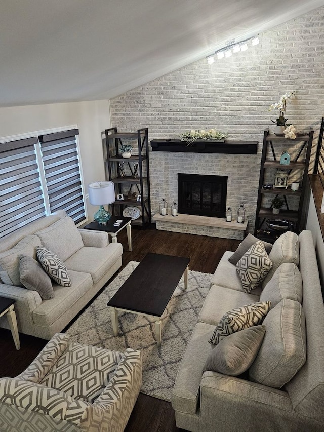 8 W Emerson St, Arlington Heights, IL 60005 - living room with vaulted ceiling, wood finished floors, and a fireplace