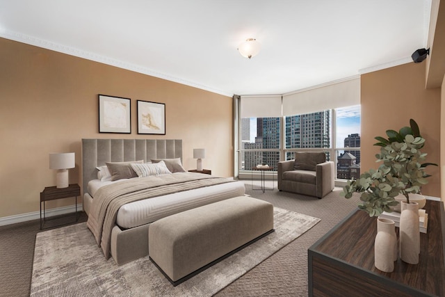 21 E Huron St Unit 3204, Chicago, IL 60611 - carpeted bedroom featuring crown molding, a wall of windows, and a city view