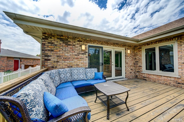 14801 Jean Ct, Oak Forest, IL 60452 - deck with an outdoor hangout area, fence, and french doors