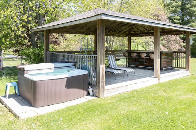 12367 Squirrel Tree Ln, Belvidere, IL 61008 - wooden deck with a gazebo and a hot tub