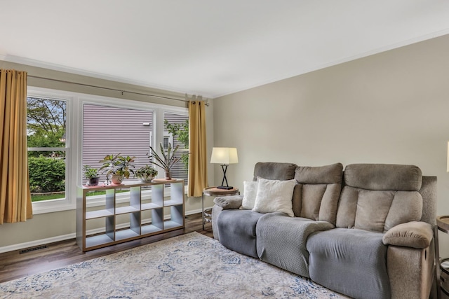 1723 Victor Ter, Gurnee, IL 60031 - living area featuring healthy amount of natural light, baseboards, ornamental molding, and wood finished floors