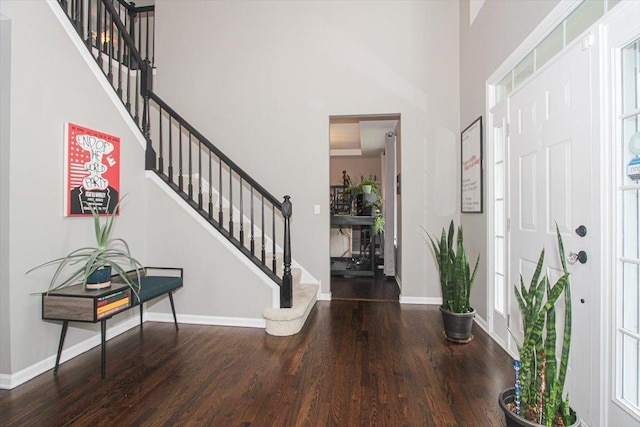 1207 Angle Tarn, West Dundee, IL 60118 - entryway featuring wood finished floors, stairs, a towering ceiling, baseboards, and plenty of natural light